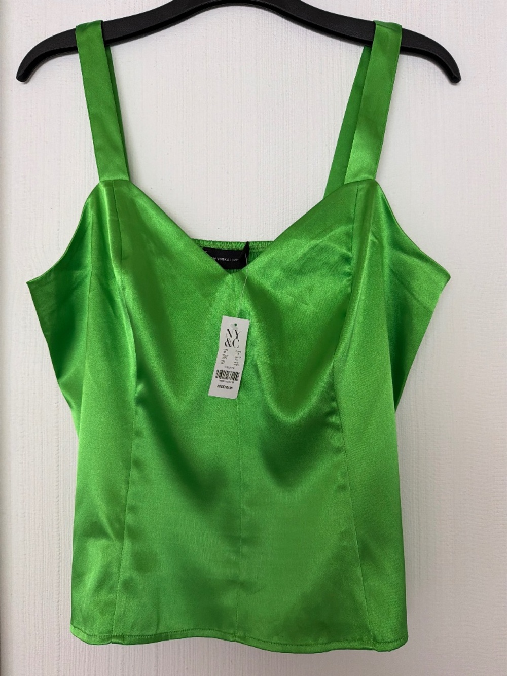 New York & Company Green Satin Cami Top Size Medium NWT